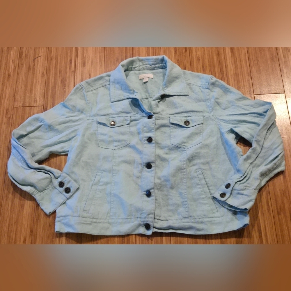 Charter Club Light Blue Linen Button-Up Jacket